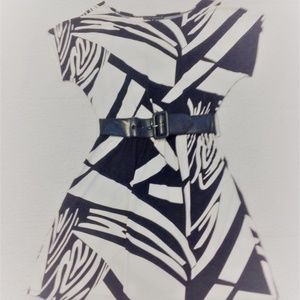 City Studio Belted Geometric black & white dress